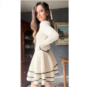 SALE!! Elegant Cream Knit Dress with Black Trim